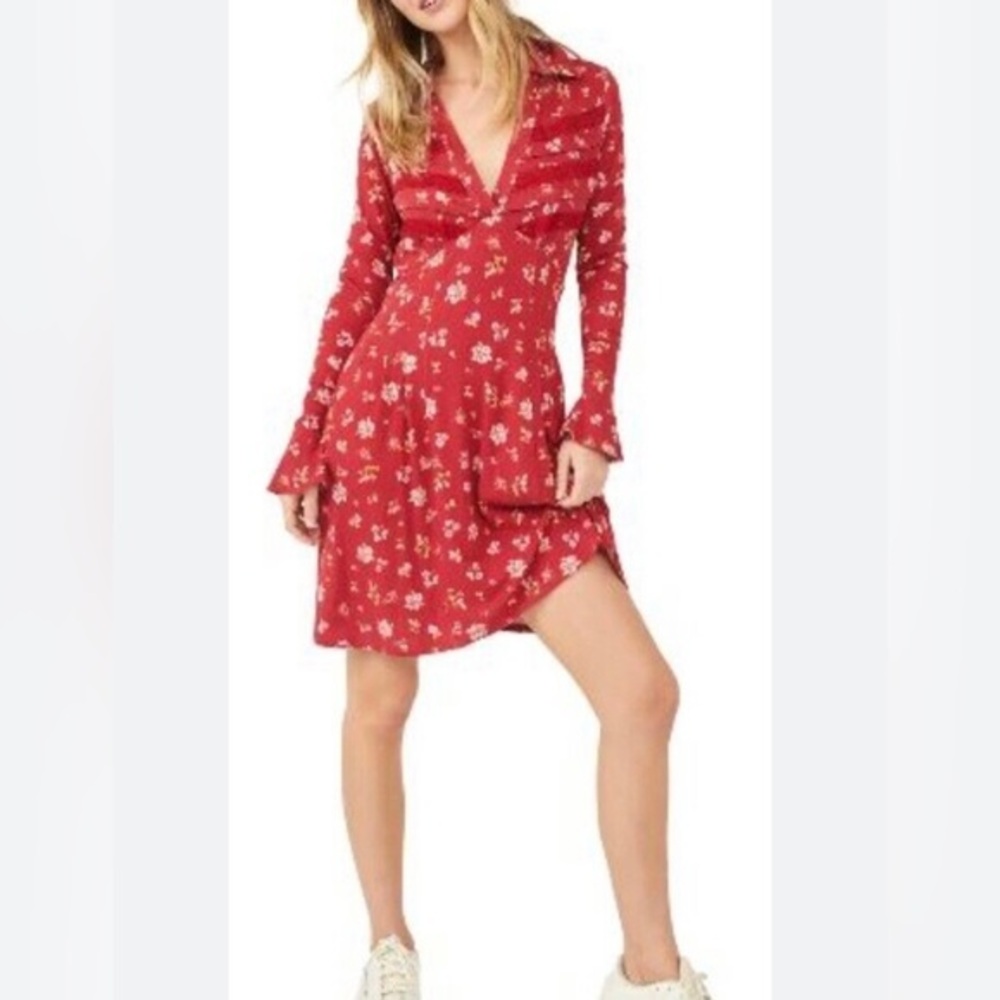 Free People Good Days Red Floral Mini Dress  - Size Small Petite